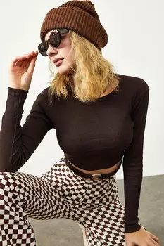 Коричневая укороченная блузка с бретельками 3KXK2-46541-18 XHAN