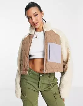 Коричневая укороченная флисовая куртка ASOS DESIGN