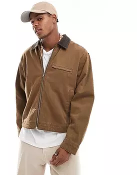 Коричневая укороченная куртка Abercrombie & Fitch Workwear с застежкой-молнией спереди