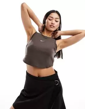 Коричневая укороченная майка в рубчик Nike Essential