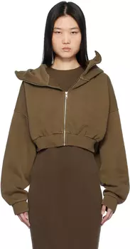 Коричневая укороченная толстовка с капюшоном на молнии Entire Studios, Brunette