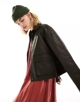 Коричневая укороченная вощеная куртка с контрастным воротником ASOS DESIGN