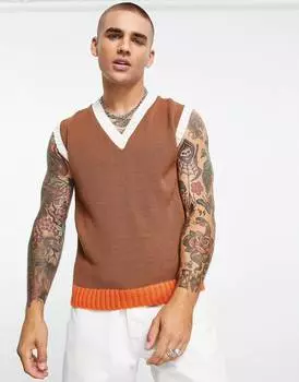Коричневая укороченная вязаная майка ASOS DESIGN