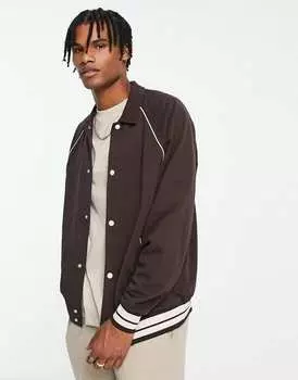 Коричневая университетская куртка оверсайз с кантом ASOS DESIGN