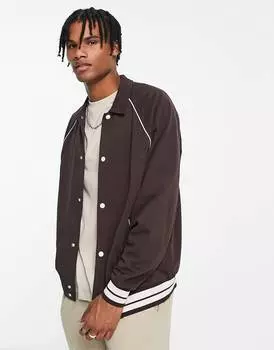 Коричневая университетская куртка оверсайз с окантовкой ASOS DESIGN