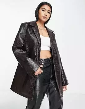 Коричневая уртка из искусственной крокодиловой кожи с поясом ASOS DESIGN