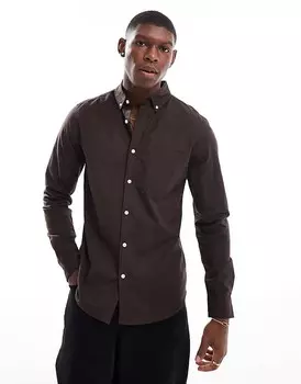 Коричневая узкая оксфордская рубашка стрейч ASOS DESIGN