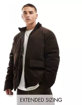 Коричневая вельветовая куртка-пуховик ASOS DESIGN