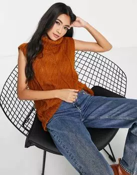 Коричневая вязаная майка с воротником-хомутом и косами ASOS DESIGN