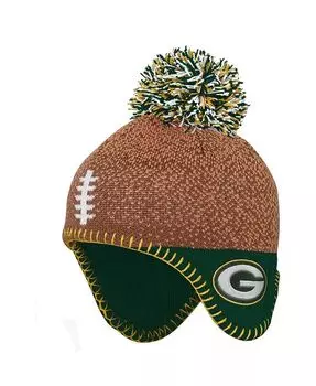 Коричневая, зеленая вязаная шапка Green Bay Packers Football Head для мальчиков и девочек дошкольного возраста с помпоном Outerstuff, коричневый