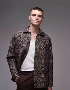 Коричневая жаккардовая куртка-рубашка Selected Homme