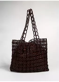 Коричневая женская деревянная сумка-тоут 43х37х3 см FLORIAN Fabrika, коричневый