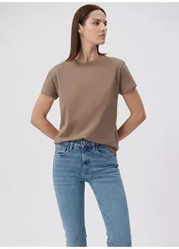 Коричневая женская футболка с круглым вырезом M1600955-70380 ФУТБОЛКА С КРУГЛЫМ ВЫРЕЗОМ Mavi, коричневый