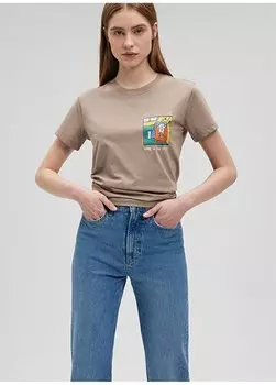 Коричневая женская футболка с круглым вырезом M1612402-70364-ФУТБОЛКА С ГРАФИЧЕСКИМ ПРИНТОМ Mavi, коричневый