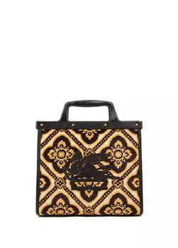 Коричневая женская сумка через плечо с узором и логотипом Etro