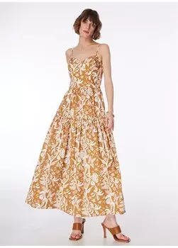 Коричнево-белое женское платье миди с воротником без бретелек с рисунком F4SL-ELB0811 Fabrika, коричневый