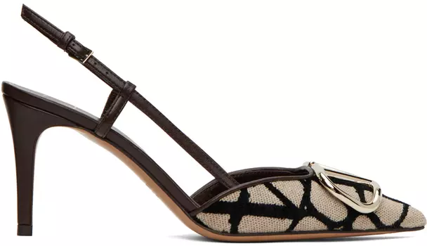 Коричнево-бежевые туфли на каблуке с логотипом Valentino Garavani