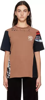 Коричнево-черная футболка в стиле пэчворк Черная Marine Serre