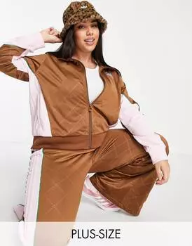 Коричнево-розовая спортивная куртка adidas Originals 'Retro Luxury' Plus с монограммой