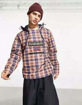 Коричнево-синяя куртка с капюшоном в клетку Napapijri x Liberty Northfarer