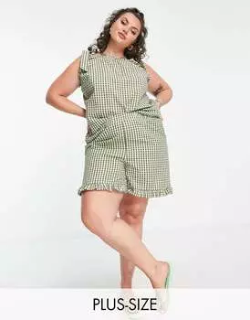 Коричнево-желтые шорты в клетку Noisy May Curve