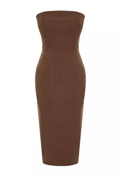 Коричневое элегантное вечернее платье из тканого блестящего камня на подкладке Trendyol, коричневый