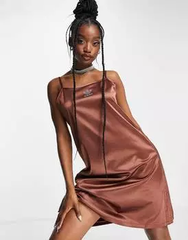 Коричневое атласное платье adidas Originals '2000s Luxe' с логотипом из страз