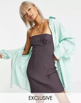 Коричневое бенгалинское платье мини-бандо со швами и корсетом COLLUSION