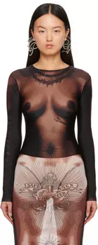 Коричневое боди с графическим рисунком Jean Paul Gaultier