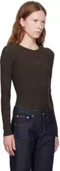Коричневое боди с принтом MM6 Maison Margiela