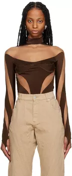 Коричневое боди с вырезом Illusion Mugler