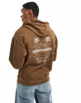 Коричневое худи оверсайз с принтом ASOS