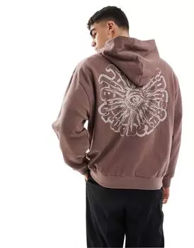 Коричневое худи оверсайз с принтом глаз ASOS DESIGN