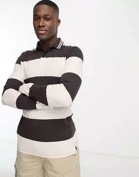 Коричневое и каменное поло с длинными рукавами и полосками Brave Soul