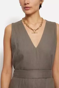 Коричневое льняное платье с пуговицами Jigsaw, коричневый