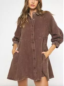 Коричневое мини-платье из выстиранного денима entro