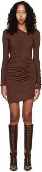 Коричневое мини-платье с длинными рукавами и твист Helmut Lang