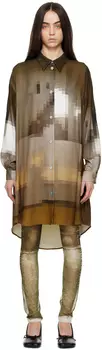 Коричневое мини-платье с пиксельной отделкой MM6 Maison Margiela