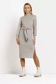 Коричневое миниатюрное платье миди с завязкой на талии River Island, коричневый
