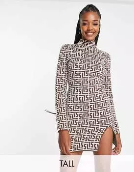 Коричневое облегающее платье с высоким воротником и высоким воротником Simmi Tall Simmi Clothing