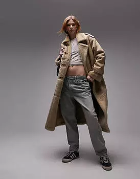 Коричневое пальто-авиатор в стиле оверсайз Topshop