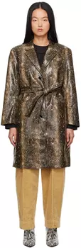 Коричневое пальто из искусственной кожи со змеиным рисунком GANNI