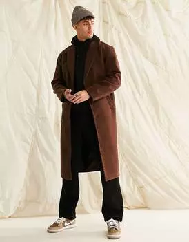 Коричневое пальто с эффектом шерсти ASOS DESIGN