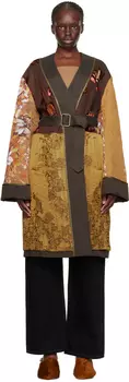 Коричневое пальто со вставками Dries Van Noten