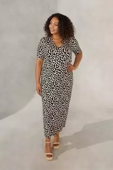 Коричневое платье макси с ампирным швом и запахом по бокам в горошек Live Unlimited, коричневый