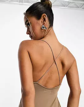 Коричневое платье макси с квадратным вырезом и бретелями ASOS DESIGN