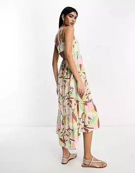 Коричневое платье макси с открытой спиной и низким подолом ASOS DESIGN