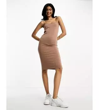 Коричневое платье миди без швов с лямками ASOS DESIGN