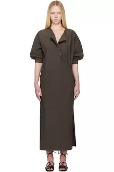 Коричневое платье-миди с короткими рукавами и переплетенными краями LEMAIRE