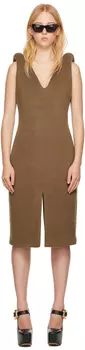 Коричневое платье-миди с v-образным вырезом Bottega Veneta